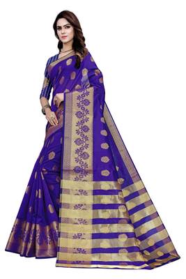 Blissta Purple Art Silk Jacquard & Zari Butta Woven Saree With Running Blouse 5