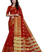 Blissta Red Art Silk Jacquard & Zari Butta Woven Saree With Running Blouse
