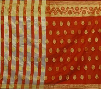 Blissta Red Art Silk Jacquard & Zari Butta Woven Saree With Running Blouse 4