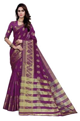Blissta Wine Art Silk Jacquard & Zari Butta Woven Saree With Running Blouse 1