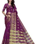 Blissta Wine Art Silk Jacquard & Zari Butta Woven Saree With Running Blouse