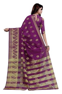 Blissta Wine Art Silk Jacquard & Zari Butta Woven Saree With Running Blouse 2
