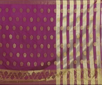 Blissta Wine Art Silk Jacquard & Zari Butta Woven Saree With Running Blouse 4