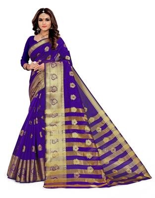 Blissta Violet Silk Blend Jacquard Woven Saree With Running Blouse 1