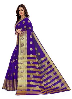 Blissta Violet Silk Blend Jacquard Woven Saree With Running Blouse 5
