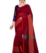 Blissta Maroon Cotton Boder Work  Plain Saree With Contrast Color Blouse