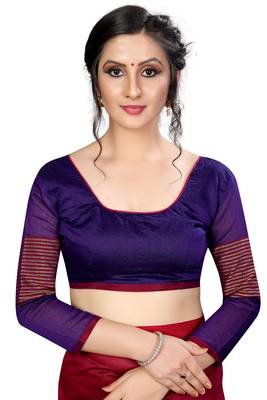 Blissta Maroon Cotton Boder Work  Plain Saree With Contrast Color Blouse 3
