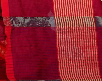 Blissta Maroon Cotton Boder Work  Plain Saree With Contrast Color Blouse 4