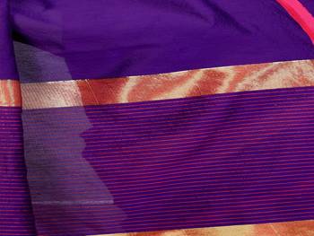 Blissta Purple Cotton Boder Work  Plain Saree With Contrast Color Blouse 4