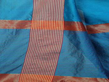 Blissta Sky Blue Cotton Boder Work  Plain Saree With Contrast Color Blouse 4