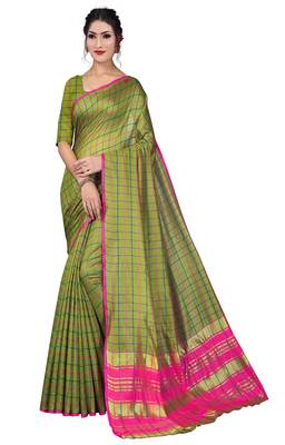 Blissta Mahendi Art Silk Printed Checks Pattern Saree With Running Blouse 1