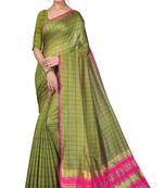 Blissta Mahendi Art Silk Printed Checks Pattern Saree With Running Blouse