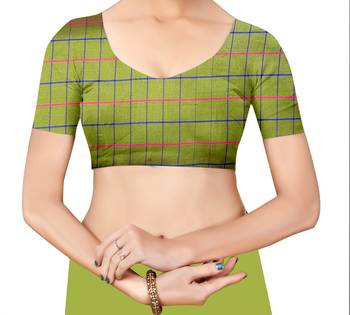 Blissta Mahendi Art Silk Printed Checks Pattern Saree With Running Blouse 3
