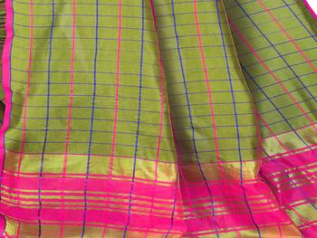 Blissta Mahendi Art Silk Printed Checks Pattern Saree With Running Blouse 4