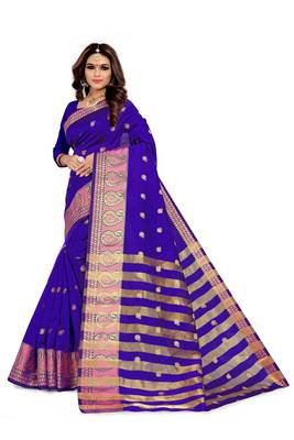 Blissta Violet Silk Blend Boder & Butta Work Jacquard Woven Saree With Running Blouse 1