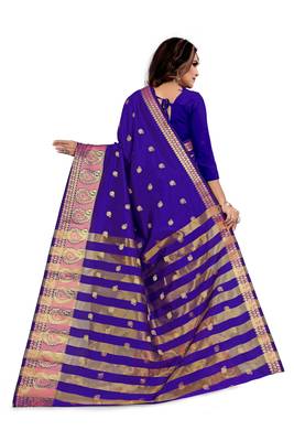 Blissta Violet Silk Blend Boder & Butta Work Jacquard Woven Saree With Running Blouse 2
