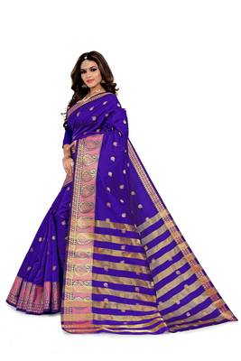 Blissta Violet Silk Blend Boder & Butta Work Jacquard Woven Saree With Running Blouse 5