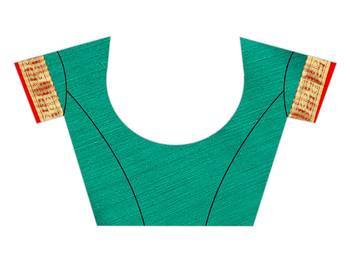 Blissta Green Cotton Jacquard Border Work Plain Saree With Running Blouse 3