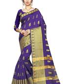 Blissta Blue Silk Blend Border Work Jacquard Butti Saree With Running Blouse