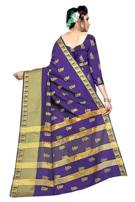 Blissta Blue Silk Blend Border Work Jacquard Butti Saree With Running Blouse 2