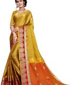 Blissta Gold Cotton Silk Border Work Jacquard Butti Saree With Running Blouse
