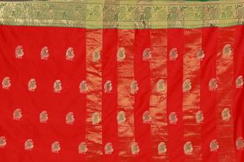 Blissta Red Cotton Silk Border Work Banarasi Saree With Running Blouse 4