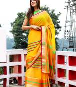 Yellow woven art silk saree with blouse