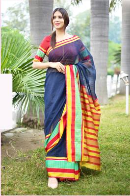 Blue woven art silk saree with blouse 1