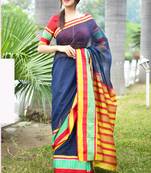 Blue woven art silk saree with blouse