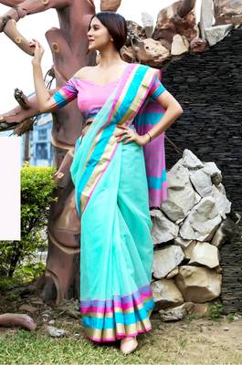 Sky blue woven art silk saree with blouse 1