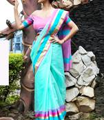 Sky blue woven art silk saree with blouse