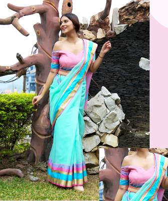 Sky blue woven art silk saree with blouse 2