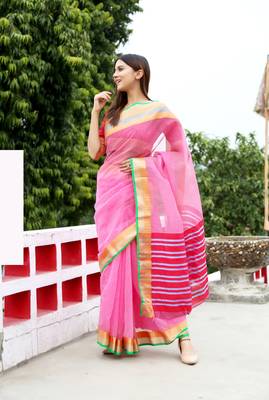 Light pink woven art silk saree with blouse 1