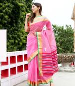 Light pink woven art silk saree with blouse
