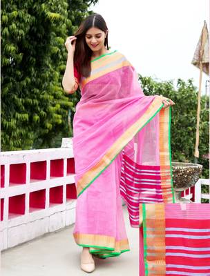 Light pink woven art silk saree with blouse 2