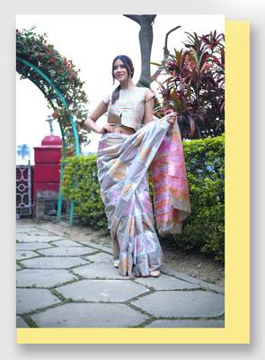 Silver woven art silk saree with blouse 1