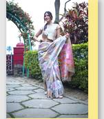 Silver woven art silk saree with blouse