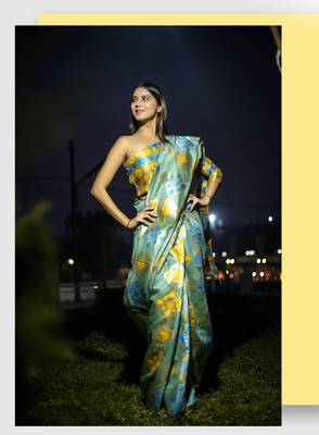 Green woven art silk saree with blouse 1