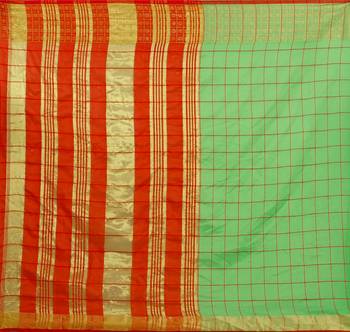 Kimisha Lgreen Cotton Border Work Checks Pattern Saree With Contrast Color Blouse 4