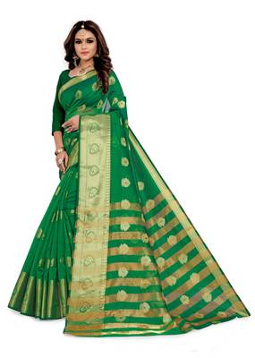 Kimisha Green Silk Blend Jacquard Woven Saree With Running Blouse 1