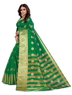 Kimisha Green Silk Blend Jacquard Woven Saree With Running Blouse 5