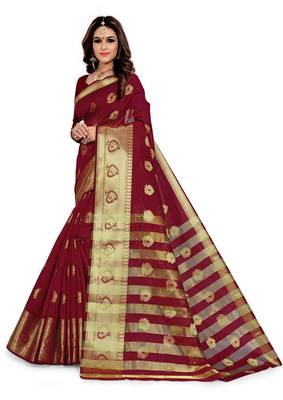 Kimisha Maroon Silk Blend Jacquard Woven Saree With Running Blouse 1