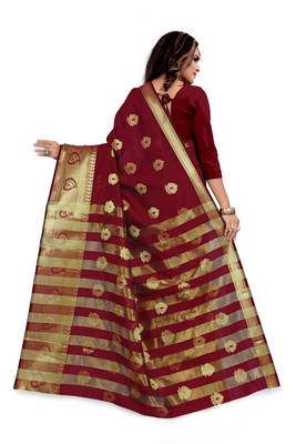 Kimisha Maroon Silk Blend Jacquard Woven Saree With Running Blouse 2