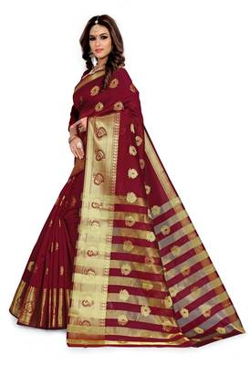 Kimisha Maroon Silk Blend Jacquard Woven Saree With Running Blouse 5