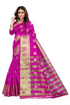 Kimisha Pink Silk Blend Jacquard Woven Saree With Running Blouse