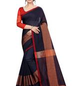 Kimisha Navy Cotton Boder Work  Plain Saree With Contrast Color Blouse
