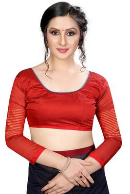 Kimisha Navy Cotton Boder Work  Plain Saree With Contrast Color Blouse 3