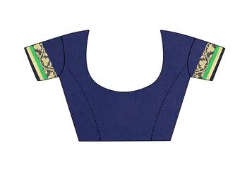 Kimisha Navy Pure Cotton Border Work Plain Saree With Running Blouse 3