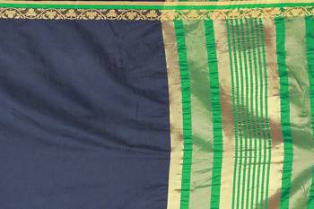 Kimisha Navy Pure Cotton Border Work Plain Saree With Running Blouse 4