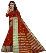 Kimisha Maroon Silk Blend Boder & Butta Work Jacquard Woven Saree With Running Blouse